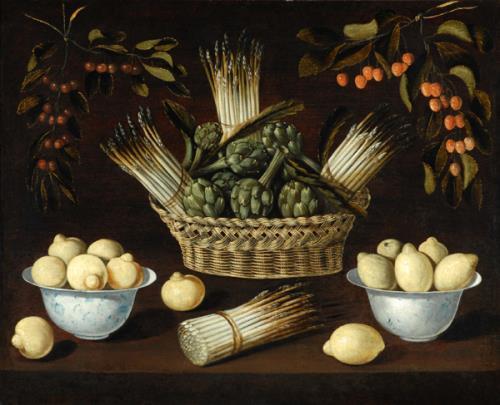 Still Life with Asparagus, Artichokes, Lemons and Cherries, Blas de Ledesma (active 1602 - 1614)